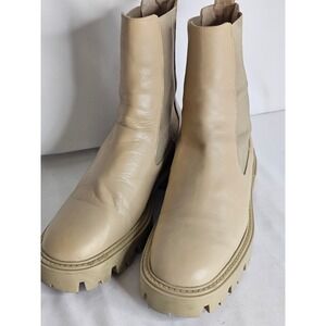 Zara Womens Beige Leather Lug Sole Chelsea Boots Chunky Platform Ankle Boot 40